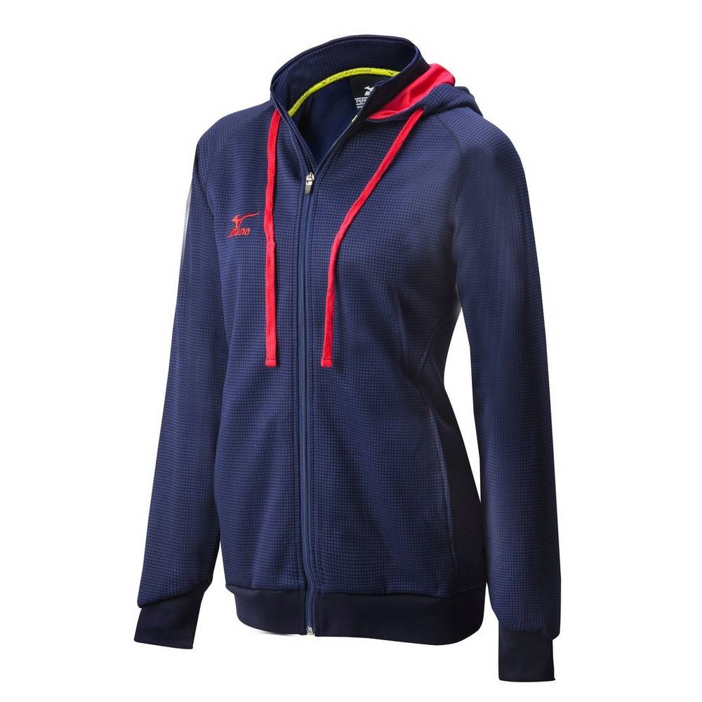 Womens Mizuno Pro Full Zip Hoody Hoodie Navy/Red Philippines (XDSCKH274)